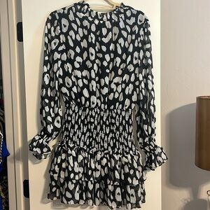 NWOT Long Sleeve Leopard Print Dress, Black and White S